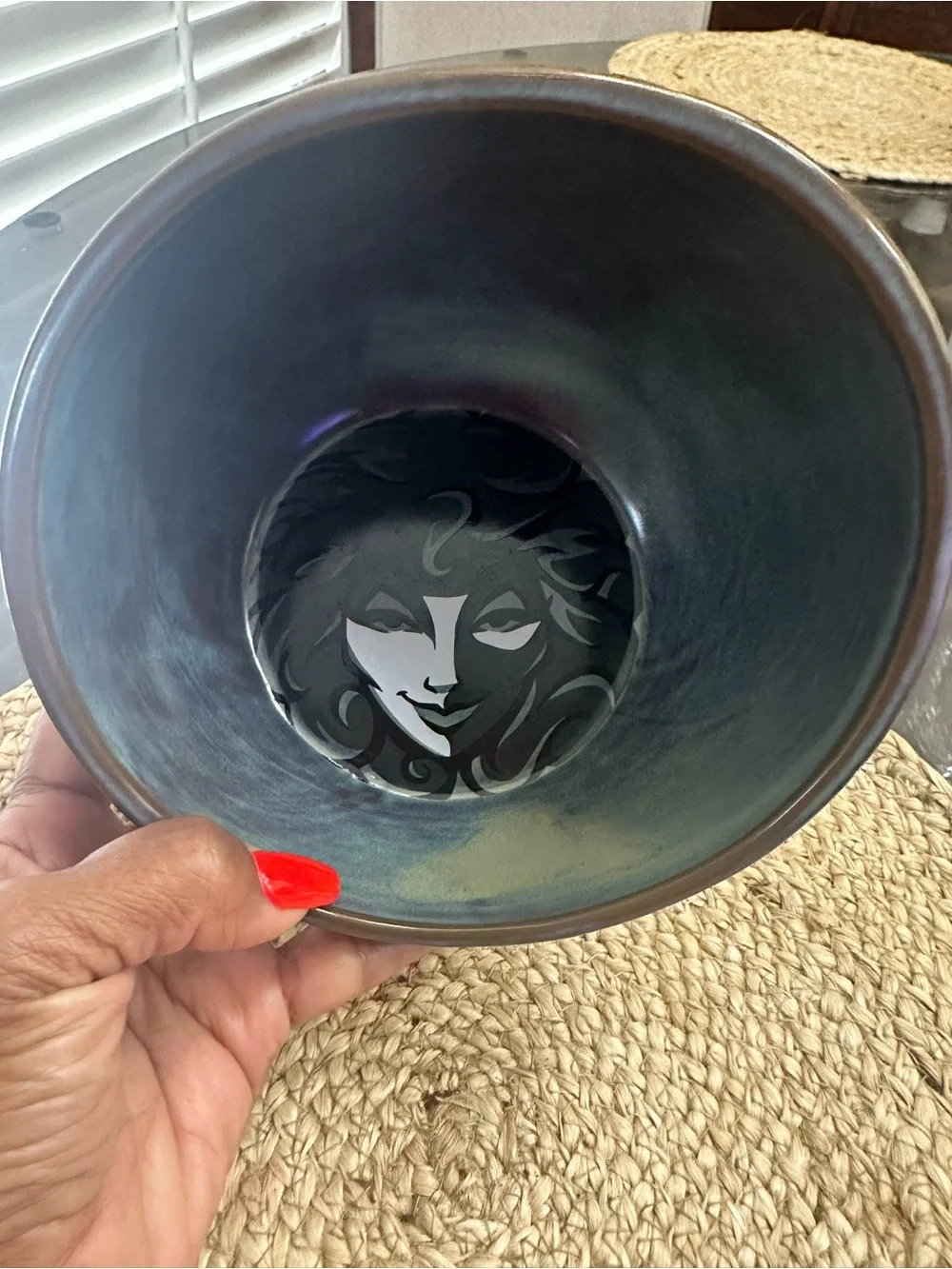 Haunted Mansion Ceramic pet Bowl with Madam Leota Design in Sea Green and Gray